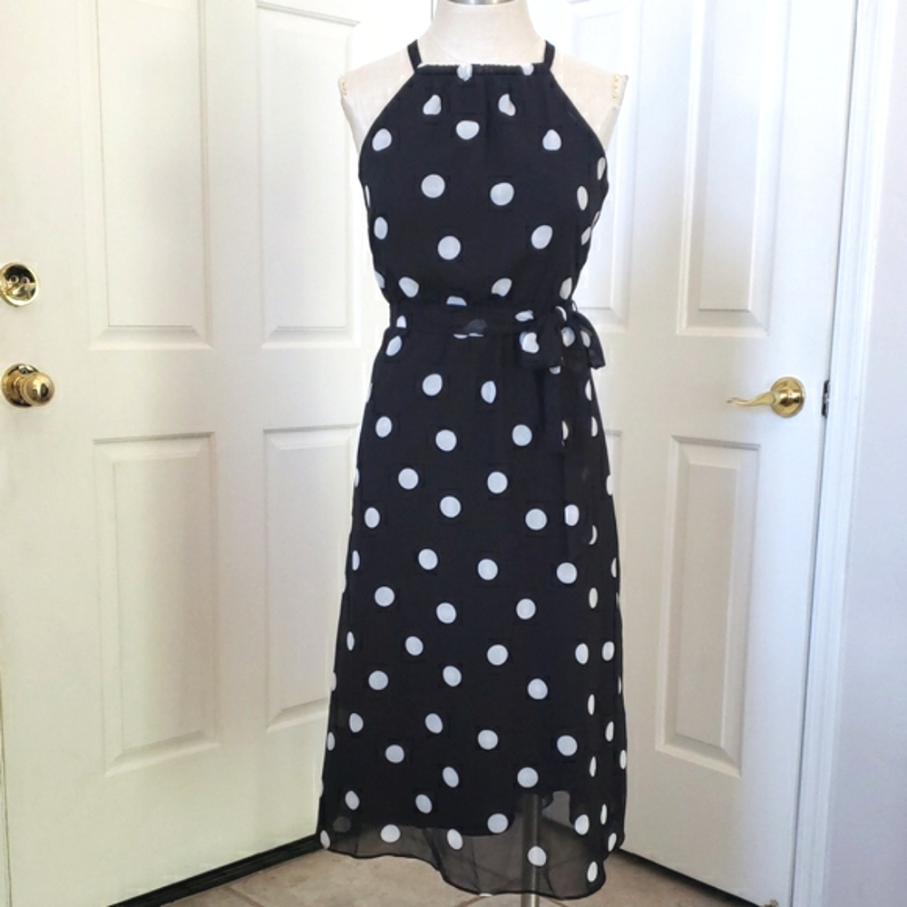 Banana Republic Black White Polka Dot Halter Midi Dress Size 2 - Picture 3 of 17